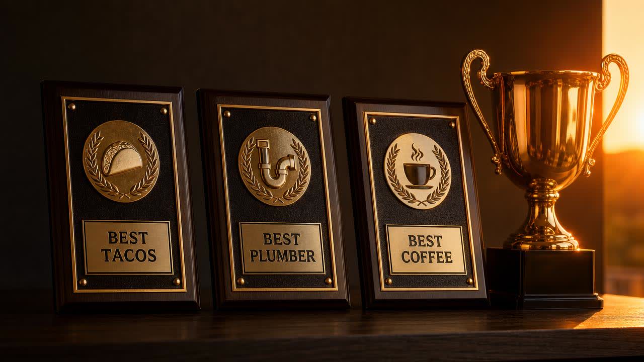 Best of Raleigh award plaques and trophy for winning businesses